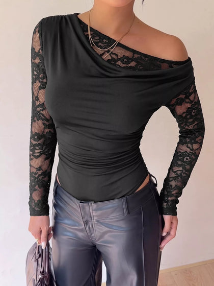 Lace Sleeve Slim-Fit Bodysuit