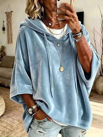 Velvet Loose Fit Hoodie with Drawstring