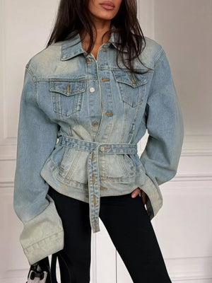 Vintage Wash Belted Denim Jacket