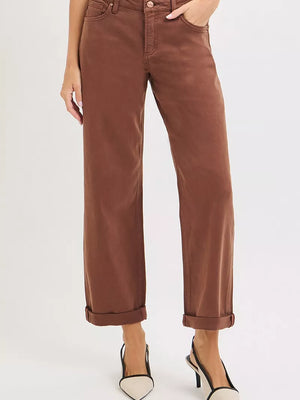 RISEN Full Size Tummy Control Mid Rise Ankle Barrel Baggy Plus Size