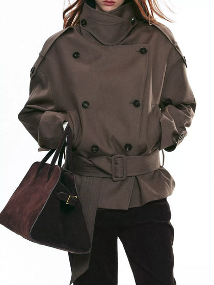 Belted Waist Button Up Trench Jacket