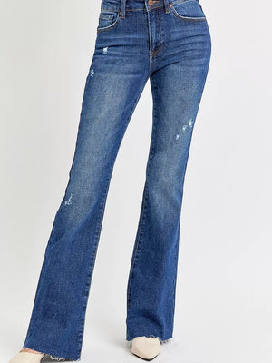 RISEN Full Size Distressed Mid Rise Flare Jeans Plus Size