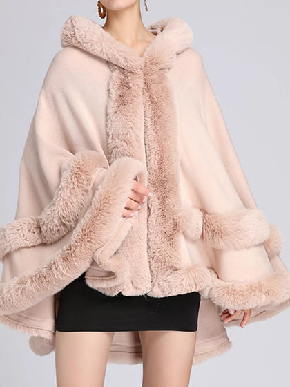Faux Fur Trimmed Hooded Cape