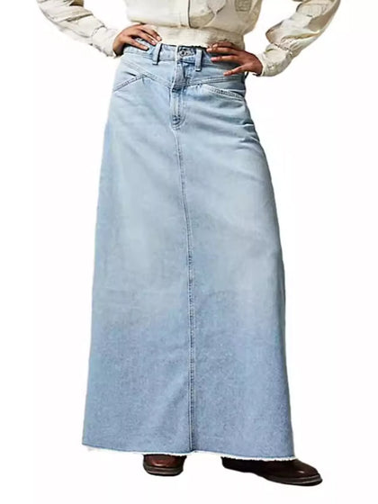 Raw Hem Maxi Denim Skirt