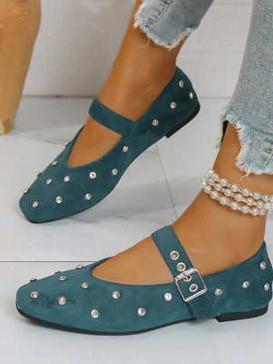 Rhinestone Buckle Flat Mary Jane Loafers