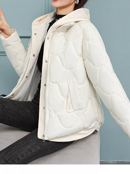 Plus Size Quilted Hooded Puffer Jacket with Snap-Button Closure