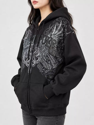 Halloween Gothic Graphic Zip-Up Hoodie