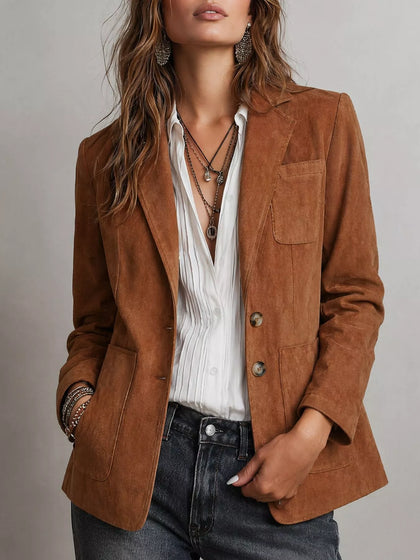 Classic Suede Single-Breasted Blazer Jacket
