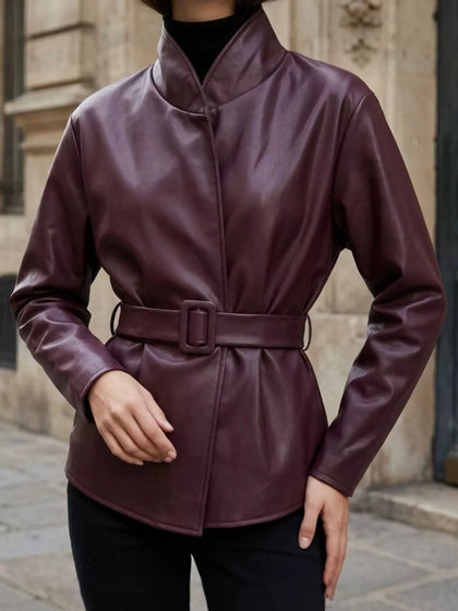 Faux Leather Belted Jacket