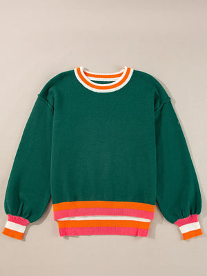 Contrast Round Neck Long Sleeve Sweater