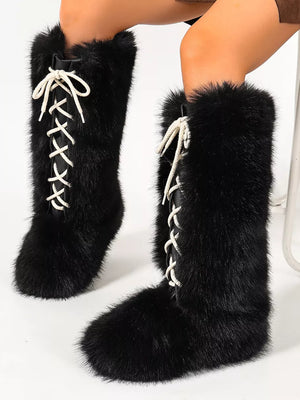 Luxury Faux Fur Lace-Up Winter Boots