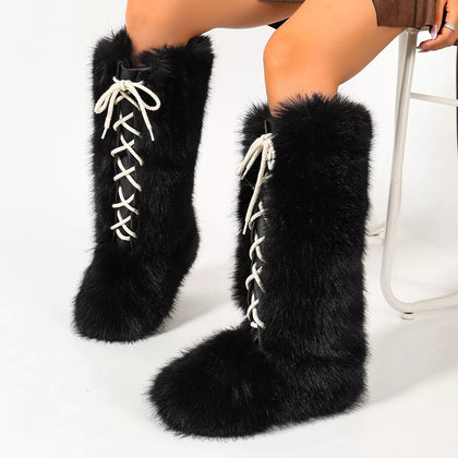 Luxury Faux Fur Lace-Up Winter Boots