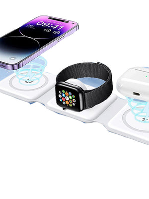 Wireless Charger, Magnetic Foldable 3 In 1 Mag-Safe Charger, Fast Travel Wireless Charging Station For IPhone 16/15/14/13/12/ Series,
