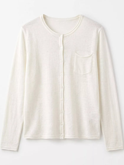 Minimalist Lightweight Crew Neck Cardigan with Chest Pocket