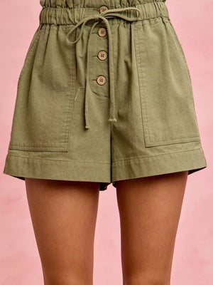 SO ME Paper Bag Patch Pocket Drawstring Twill Shorts