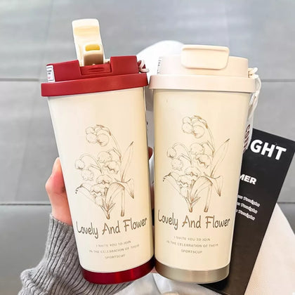 Lovely and Flower Aesthetic Tumbler with Straw