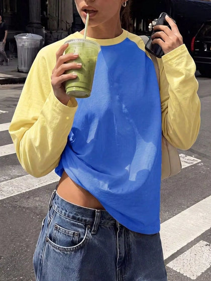 Color-Block Raglan Long Sleeve T-Shirt