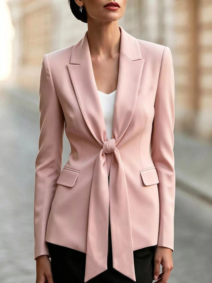 Tie-Front Lapel Collar Long Sleeve Blazer