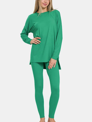 Zenana Full Size Brushed Microfiber Top and Leggings Lounge Set