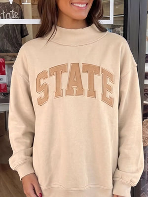 Parchment Exposed Seam Mock Neck STATE Letter Graphic Loose Sweatshirt