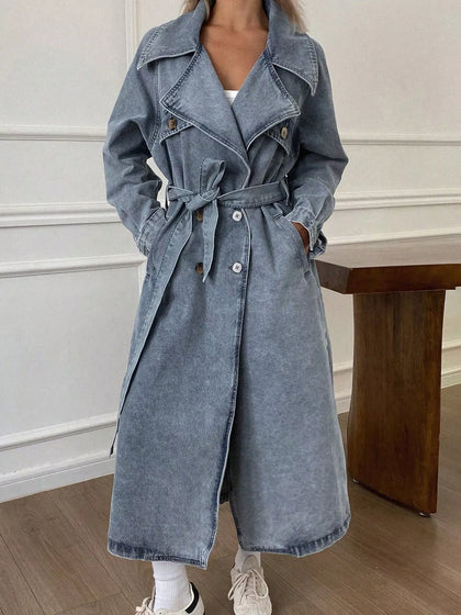 Vintage Washed Longline Denim Trench Jacket