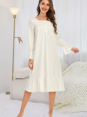 Flounce Sleeve Ruffle Hem Night Dress