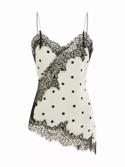 Asymmetric Lace Trim Satin Cami