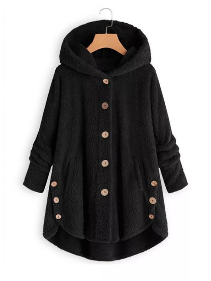 Full Size Fleece Button Up Hooded Outerwear Plus Size
