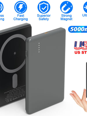 2 In 1 5000mAh 8MM Slim MagSafe Wireless Power Bank PD20W Magnetic Fast Charger Portable Phone Charger Fit For IOS Phone 15 14 13 12 Series And More