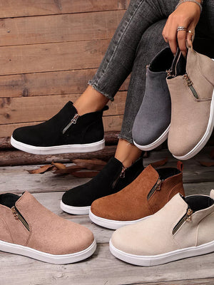 Suede Ankle Boots with Side Zipper