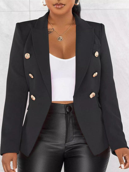 Full Size Decorative Button Lapel Collar Blazer Plus Size