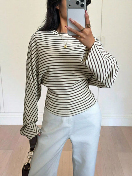 Casual Striped Batwing Sleeve T-Shirt